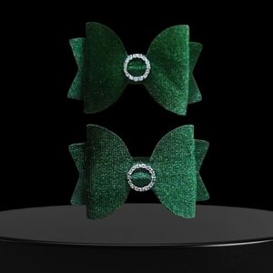 Holiday Green Bow Hair Clips